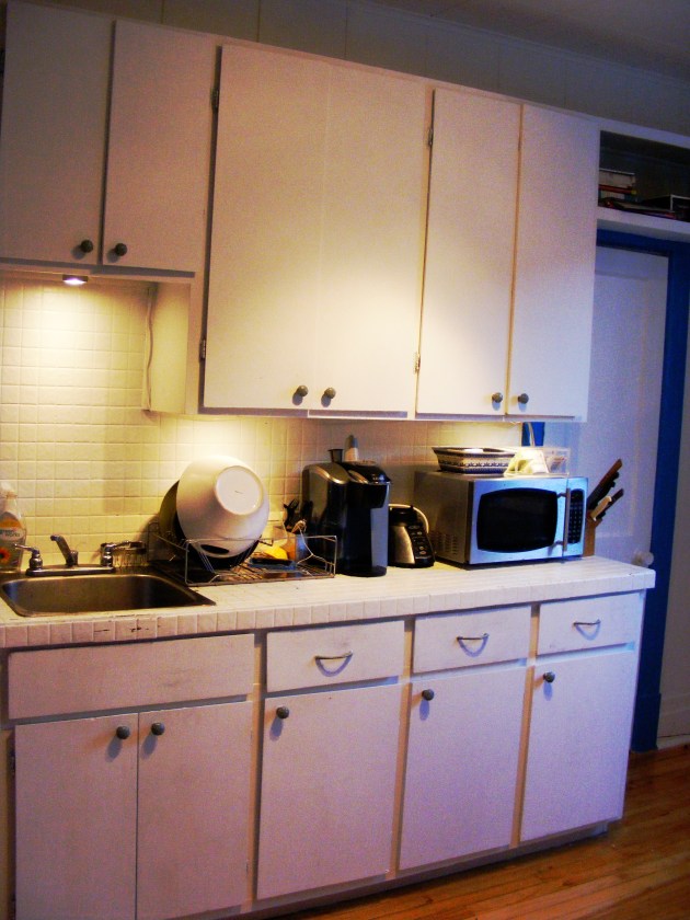 white and blue kitchen