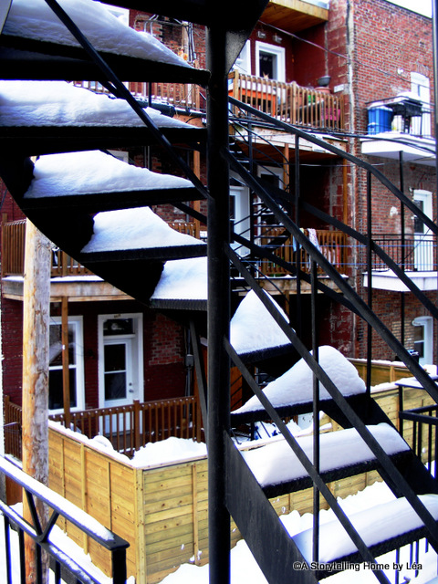 Snowy outdoor stairs, Montreal