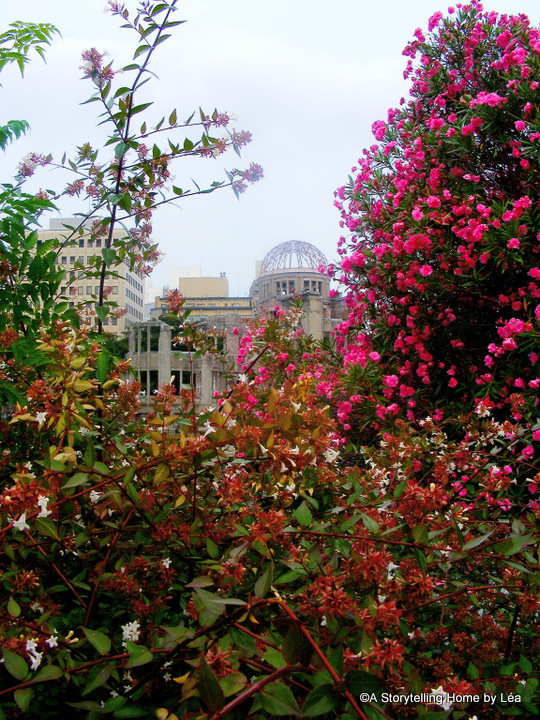 Flowers in front of the Hiroshima Peace Memorial, Japan
