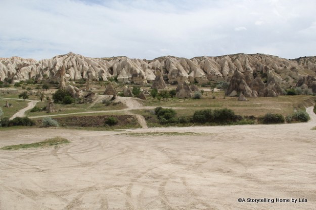 Hot air balloon landing spot between the rock formations
